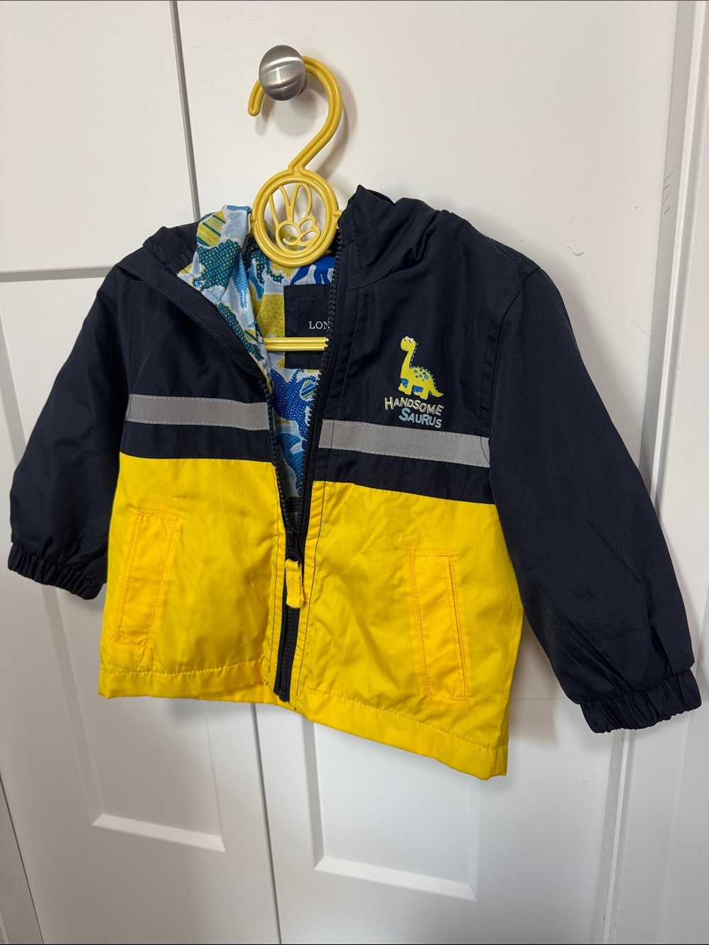 London Fog Navy and Yellow Boys Dino Hooded Jacket